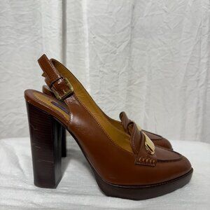 Ralph Lauren Purple Label Brown Leather Slingback Heels (Women's Size 8)
